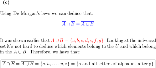 Let U All Letters Of The Alphabet A B C D And B C E F G List All The Elements Of The Sets A Quad A Cup B Quad Quad B Quad A Cap B C Quad Overline A Cap Overline B