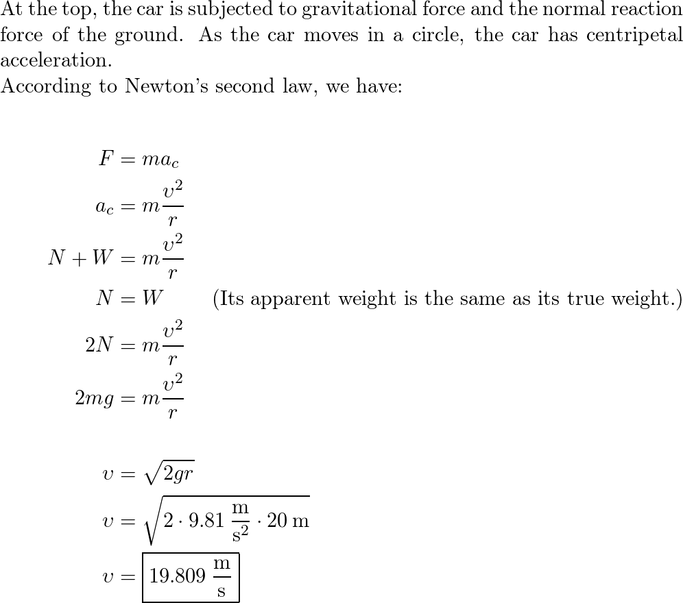 As a roller coaster car crosses the top of a 40 m diameter l Quizlet