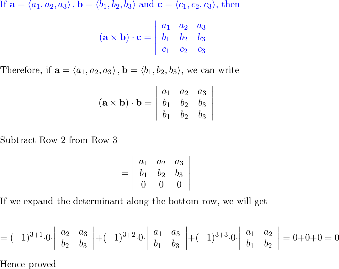 Show That(a X B) · B = 0 For All Vectors A And B In V3. | Quizlet