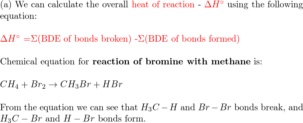 (a) Use the bond dissociation enthalpy data in the table to | Quizlet