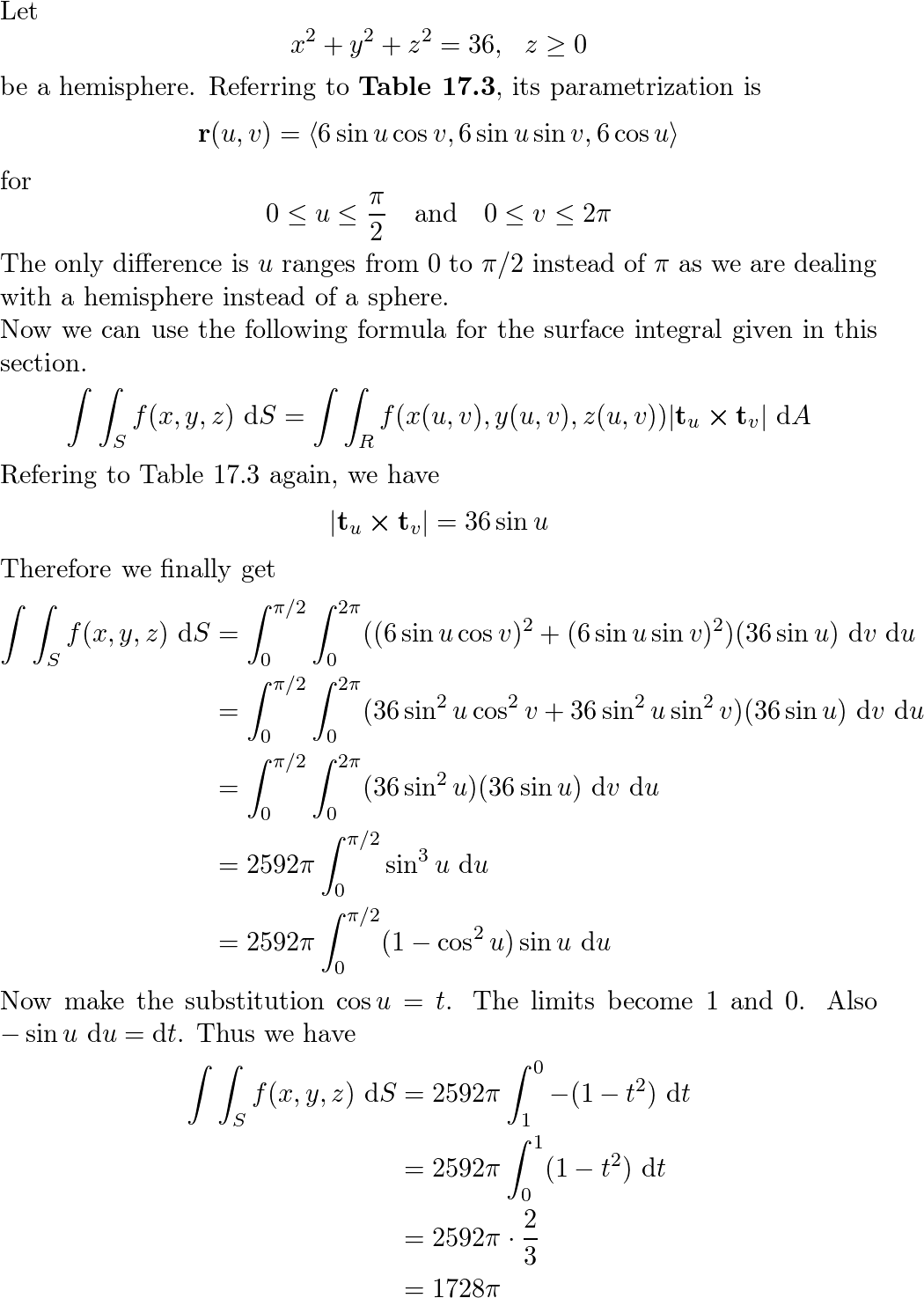 Evaluate the surface integral $\iint_{S} f d S$ using a para | Quizlet