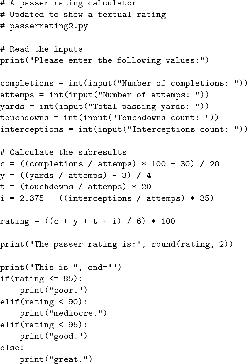 Passer Rating Calculator