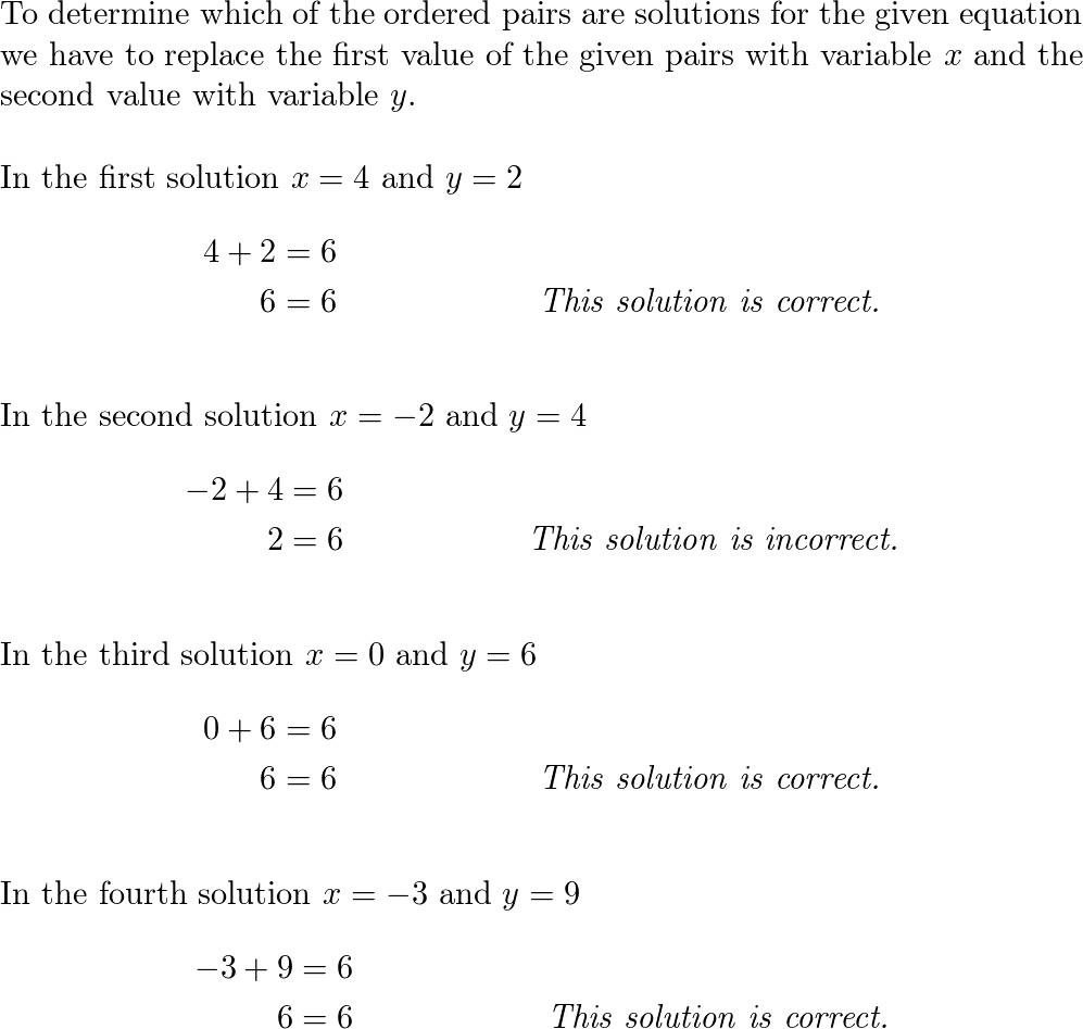 Determine Which Of The Ordered Pairs Are Solutions For The G Quizlet