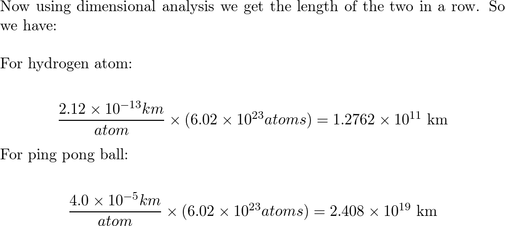 The diameter of a hydrogen atom is 212 pm. Find the length i Quizlet