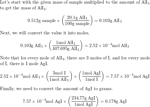 What mass of AgI can be produced from a 0.512 mathrm g s Quizlet