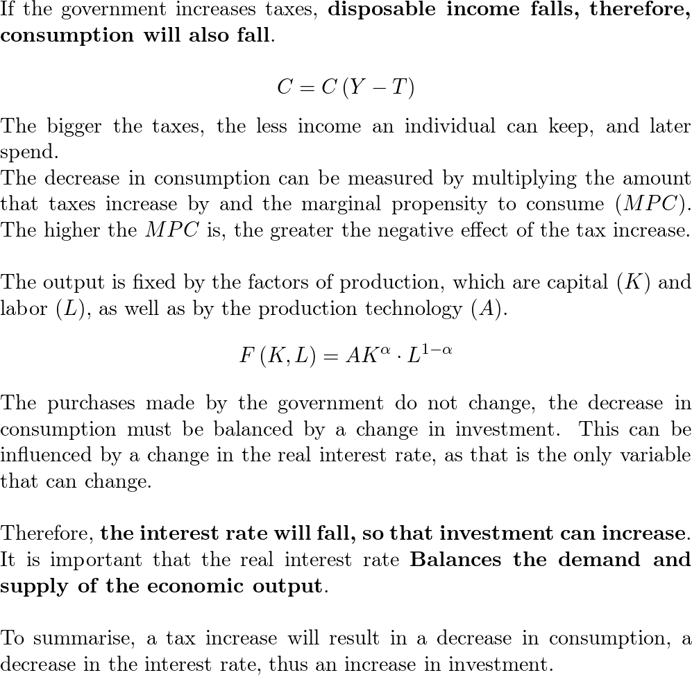 What happens to investment if there is an increase in taxes?