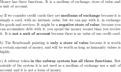 what are the three functions of money