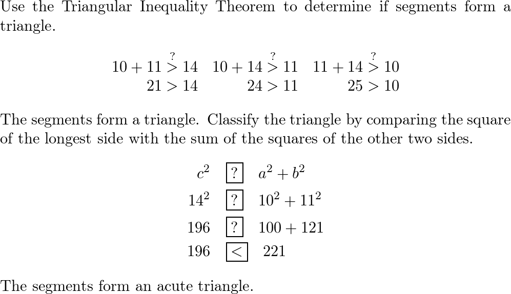 Verify that the segments lengths form a triangle. Is the tri | Quizlet