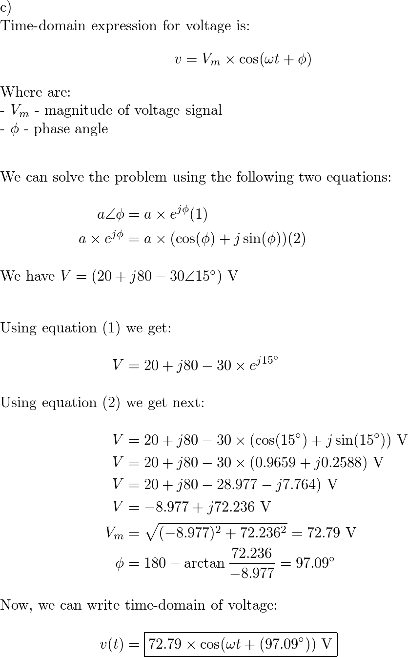 Find the time-domain expression corresponding to each phasor | Quizlet