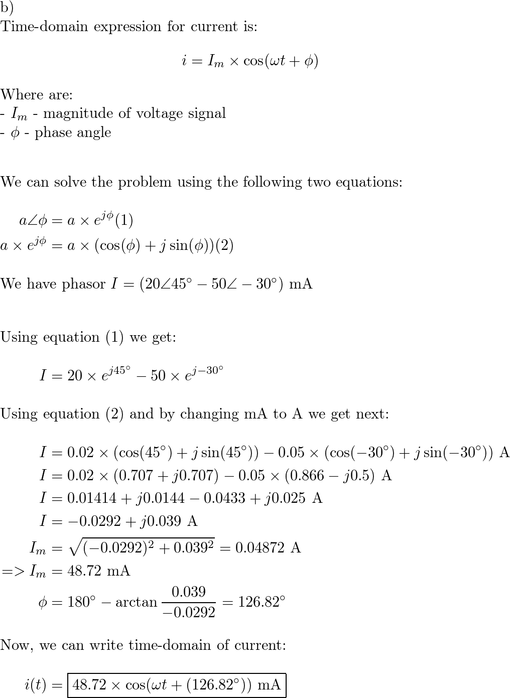 Find the time-domain expression corresponding to each phasor | Quizlet