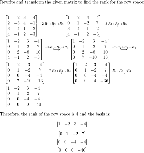 Find the rank and a basis for the row space and for the colu Quizlet