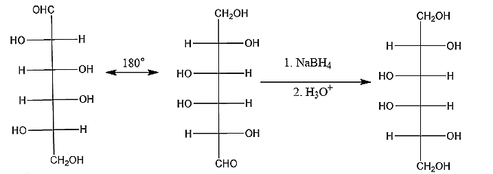 Name the two alditols formed by NaBH4 reduction of D-fructose.