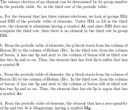 Name an element in the third period row of the periodic ta Quizlet