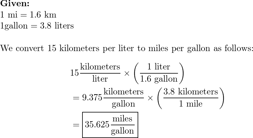 Miles gallon shop km liter