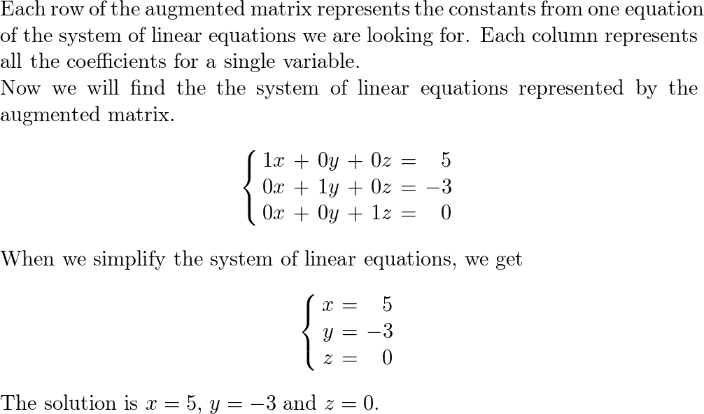 An Augmented Matrix That Represents A System Of Linear Equat Quizlet