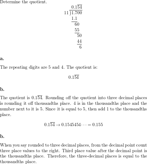 How to round off a decimal. How to express the quotient as a decimal -- A  complete course in arithmetic