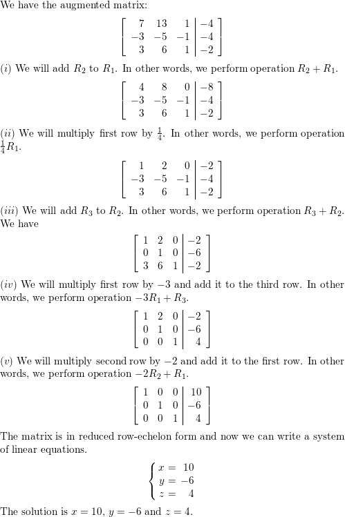 perform the row operations to solve the augmented matrix 7 Quizlet