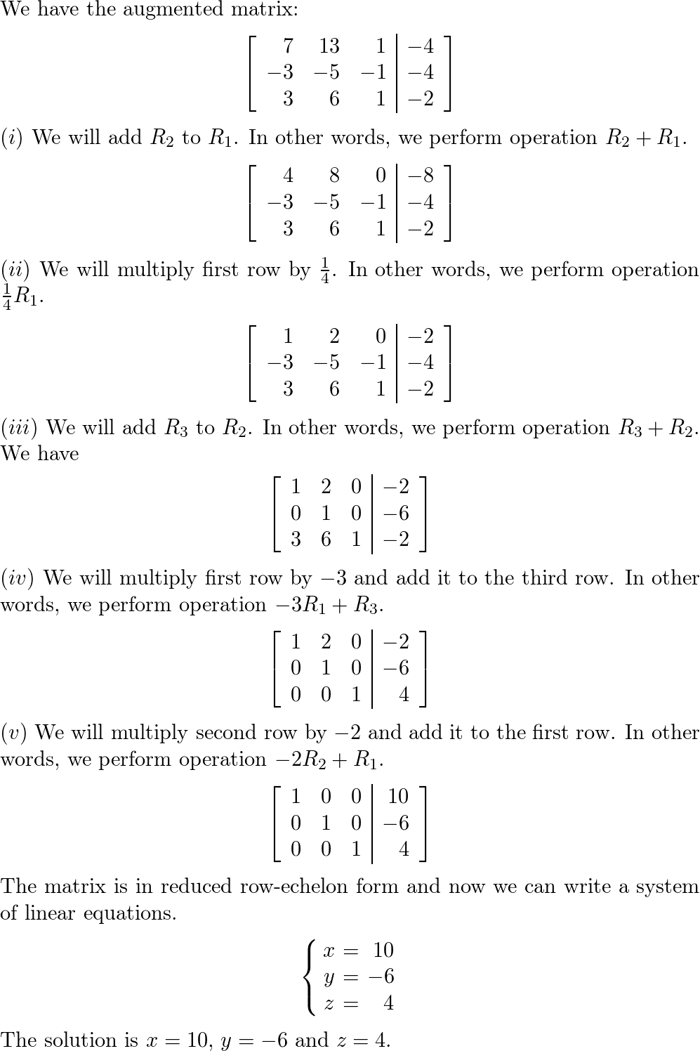 perform the row operations to solve the augmented matrix 7 Quizlet