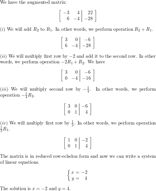 perform the row operations to solve the augmented matrix Quizlet