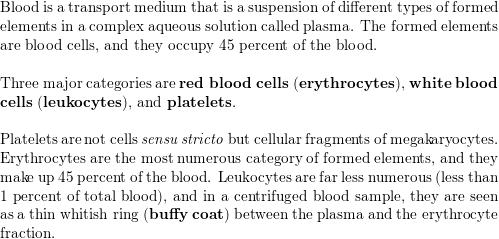 Define formed elements. Which category is most numerous Whi Quizlet