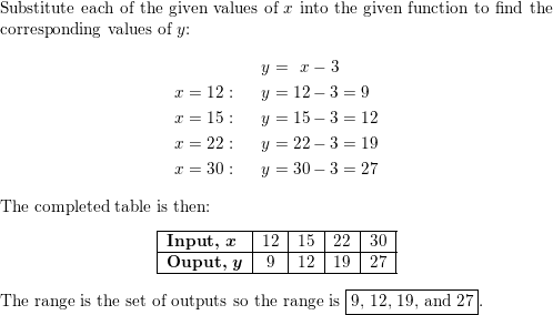 Make A Table For The Function Identify The Range Of The Fun Quizlet