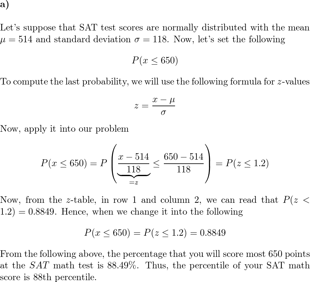 Solved Scholastic Assessment Test (SAT) scores, which have