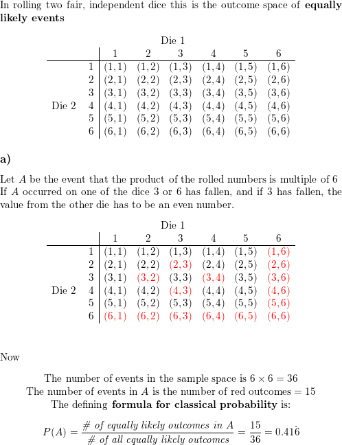 Probability for Rolling Two Dice, Sample Space for Two Dice