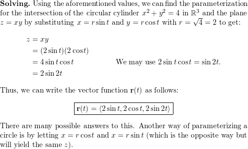 Find A Vector Function That Represents The Curve Of Intersec Quizlet