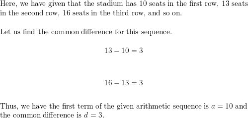 A community baseball stadium has 10 seats in the first row Quizlet