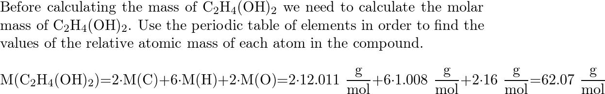 How many grams of antifreeze mathrm C 2 ma Quizlet