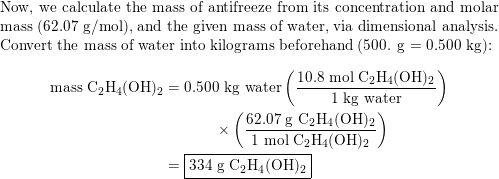 How many grams of antifreeze mathrm C 2 ma Quizlet