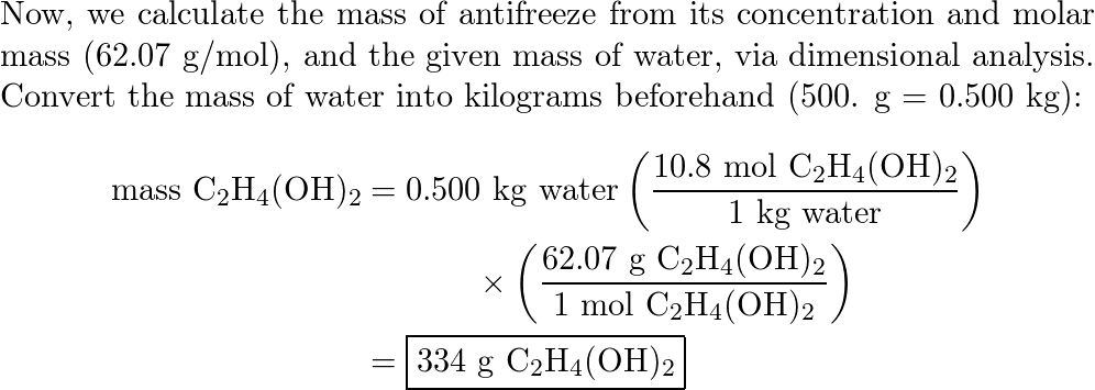 How many grams of antifreeze mathrm C 2 ma Quizlet