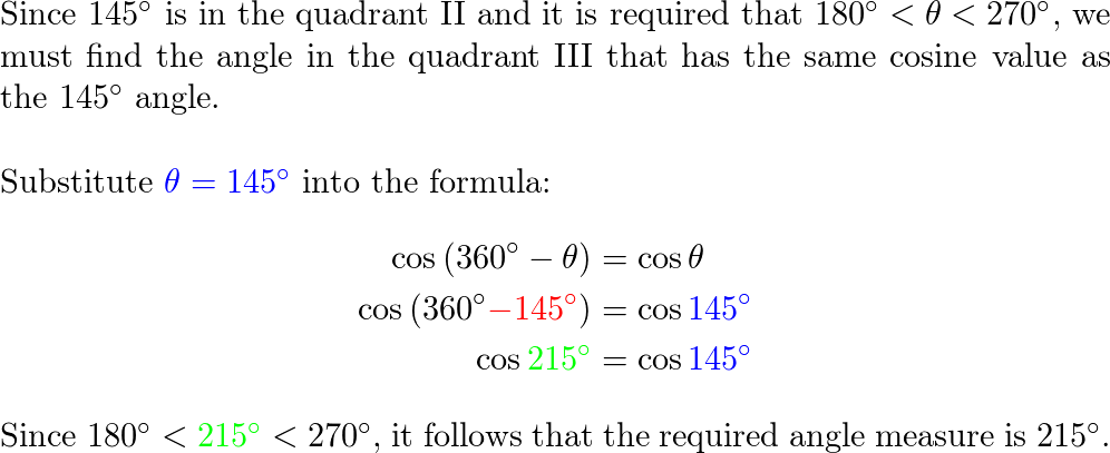 Solve the equation for θ. cos θ=-0.82; 180°<θ<270° | Quizlet