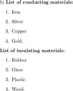 a. Define conductor and insulator. b. List materials that | Quizlet