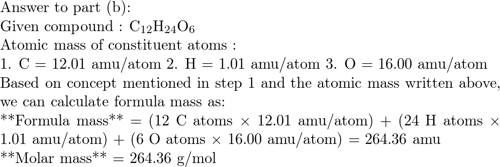 Determine the formula mass and molar mass of each of the fol Quizlet