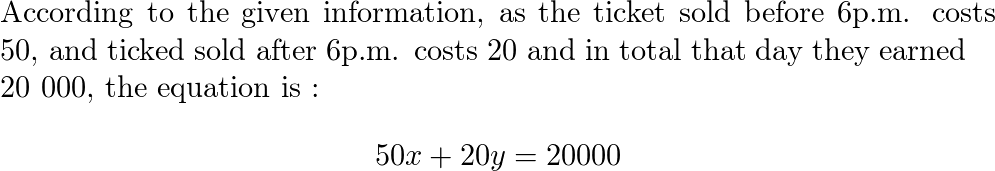 An amusement park charges 50 for admission before 6 P.M. an Quizlet