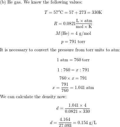 Calculate the density of each of the following gases a Quizlet