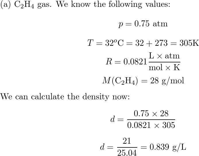 Calculate the density of each of the following gases a Quizlet