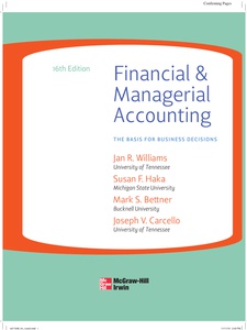 Financial And Managerial Accounting, Instructor Resource ...