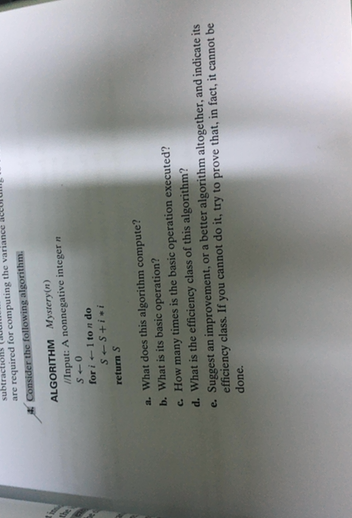 Math Begin Array L Text Algorithm Mystery Mathrm N Text Input A Nonnegative Integer N S Leftarrow 0 Text For I Leftarrow 1 Text To N Text