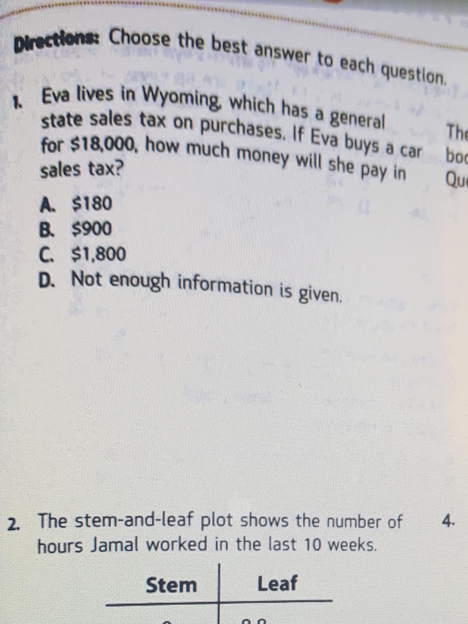 Directions Choose the best answer to each question. 1. Eva Quizlet