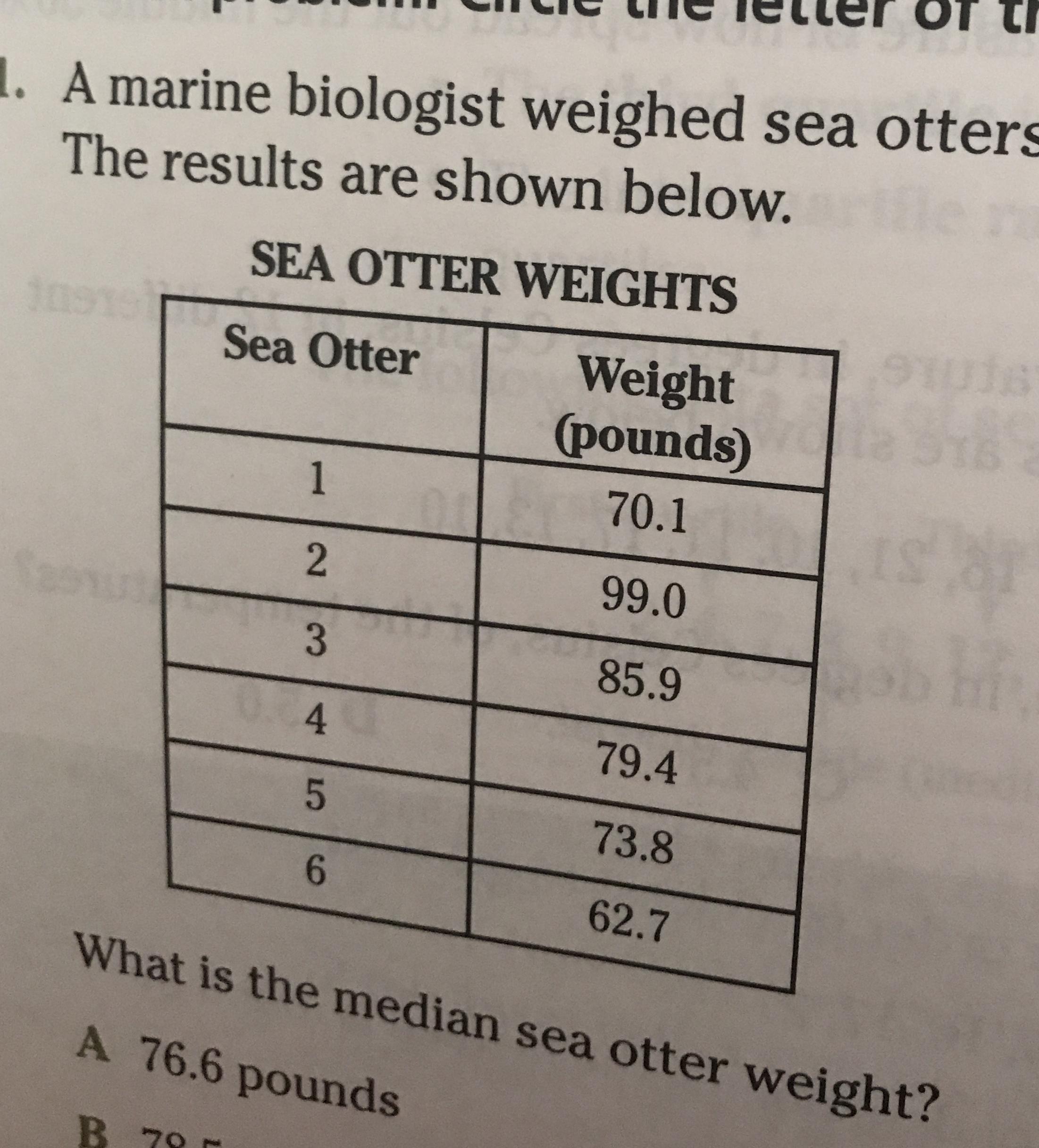 A marine biologist weighed sea otters. The results are shown Quizlet