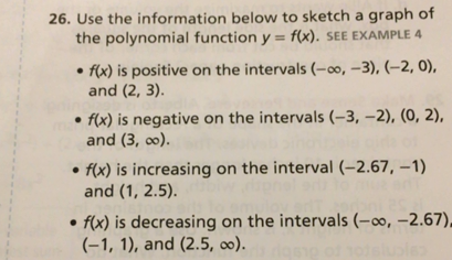 Use The Information Below To Sketch A Graph Of The Polynomial Function Y F X F X Is Positive On The Intervals Math Infty Math 3 2 0 And 2 3 F X Is Negative On The Intervals 3 2 0 2 And