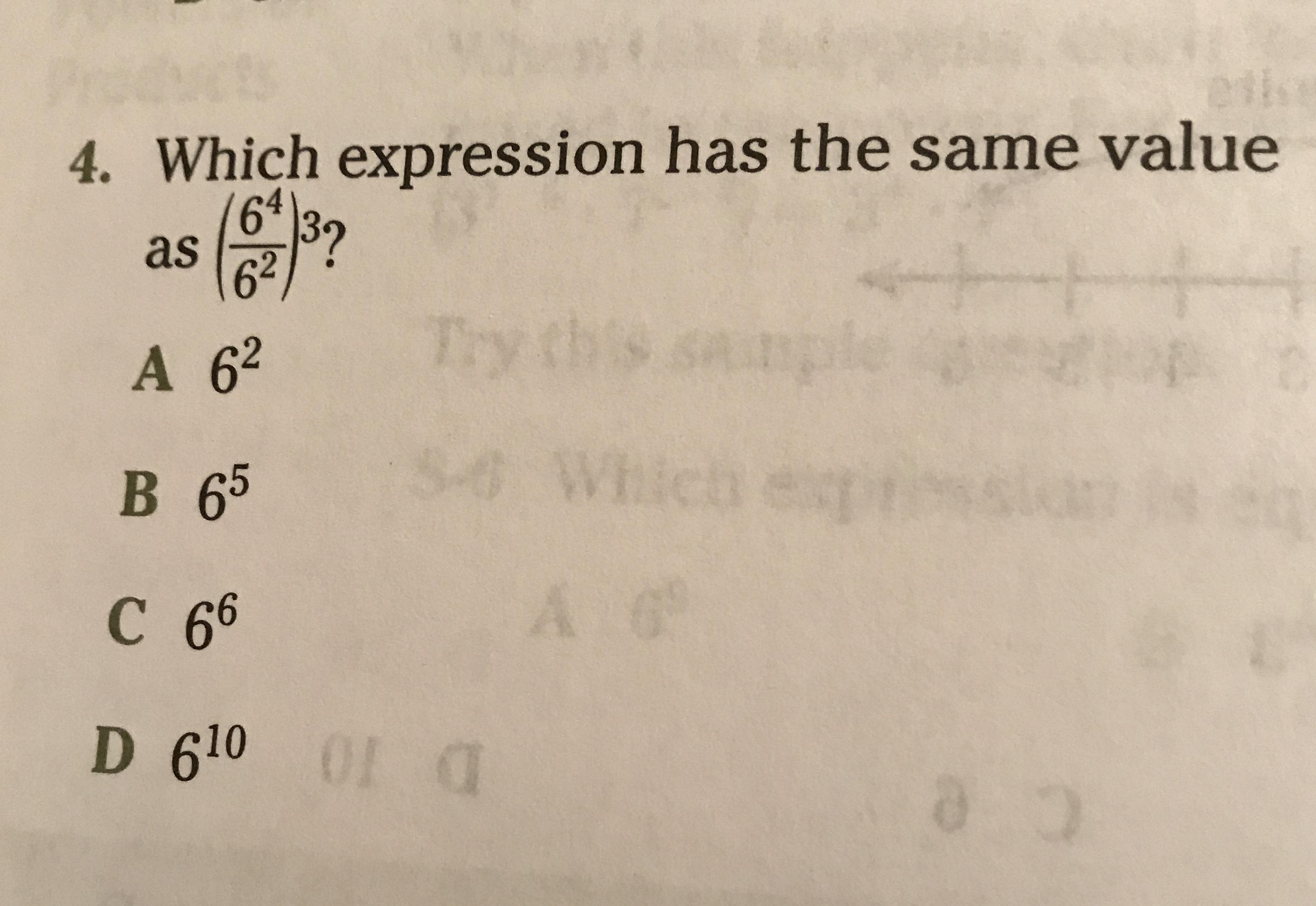 Which Expression Has The Same Value As Left Dfrac{6 4}{6 Quizlet