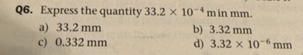 express the quantity 33.2 10 4 m in mm
