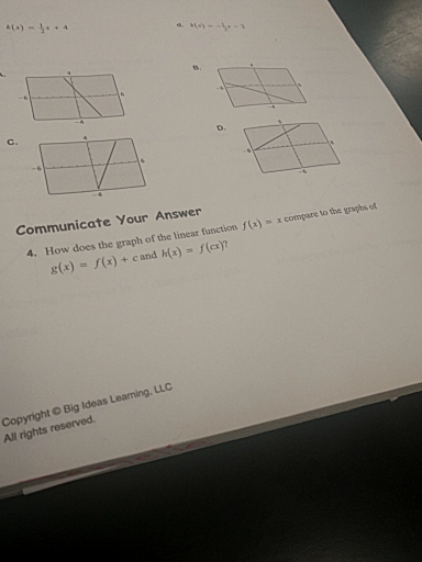 4 How Does The Graph Of The Linear Function F X X Compare To The Graphs Of G X F X C And H X F Cx Homework Help And Answers Slader