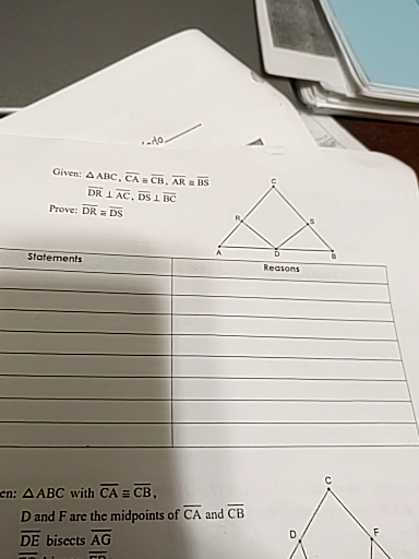 Given Math Triangle Abc Overline Ca Cong Overline Cb Overline Ar Cong Overline Bs Overline Dr Perp Overline Ac Math Math Overline Ds Perp Overline Math Prove Math Overline Dr Cong Overline Ds Math Homework Help And