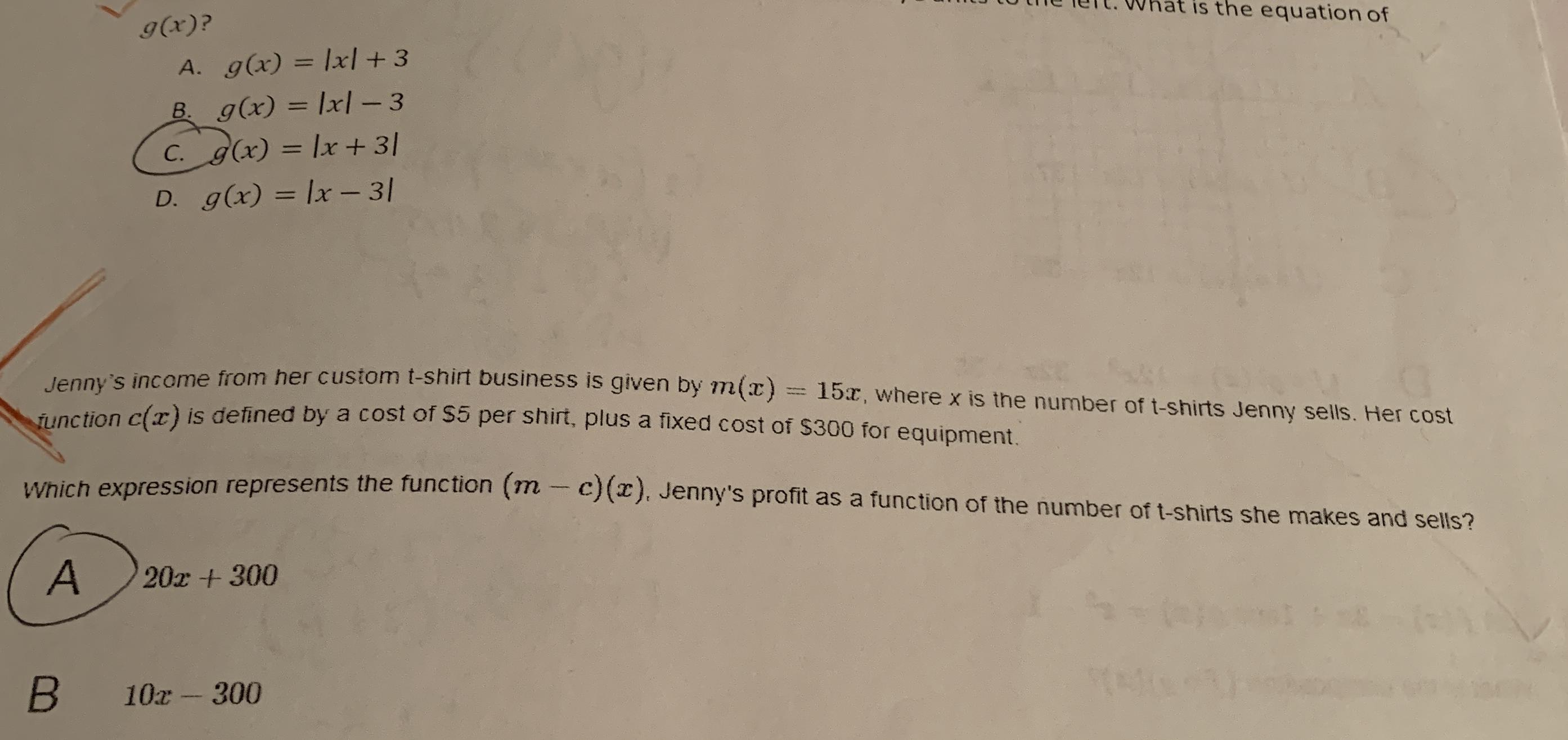 Jenny S Income From Her Custom T Shirt Business Is Given By M X 15x Where X Is The Number Of T Shirts Jenny Sells Here Cost Function C X Is Defined By A Cost Of