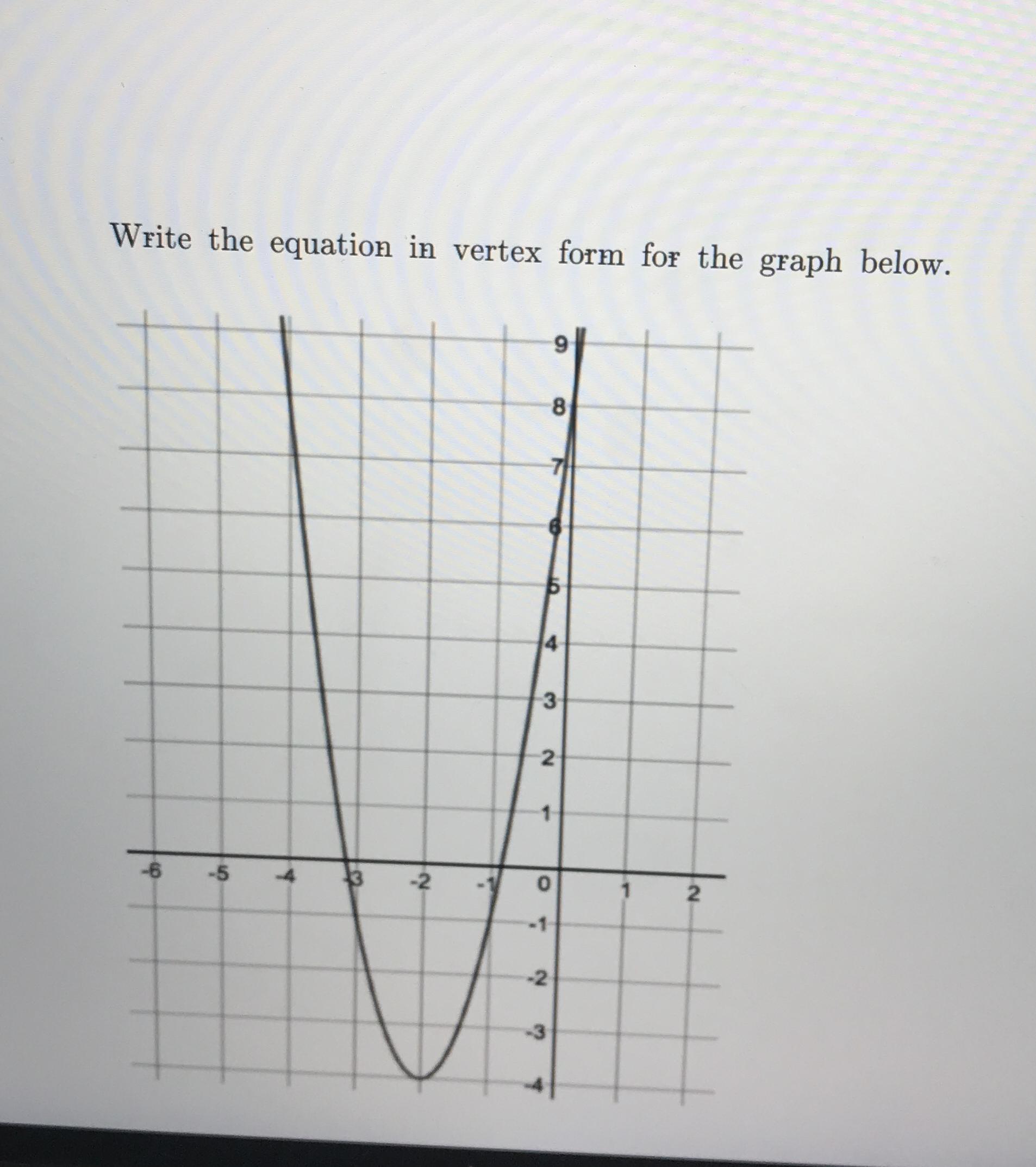 Write the equation in vertex form for the graph below.