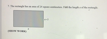 SOLVED: The area of a rectangle is 21x^2 + 22x - 8 square centimeters. Its  height is 3x + 4 centimeters. Find its base.
